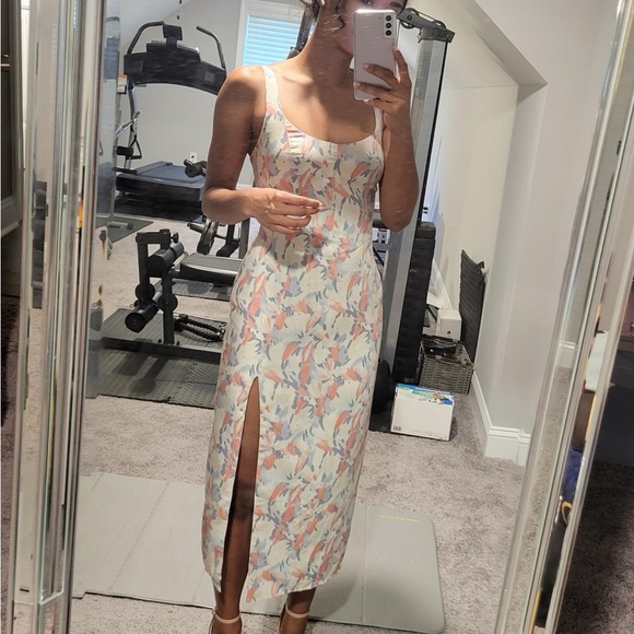 Abercrombie & Fitch Pink and Cream Printed Halter Midi Dress with Slit Size S - Picture 12 of 14